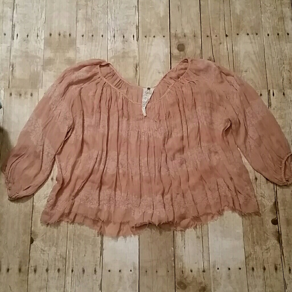 Free people One Gauze Flowy Top Pink Embroidered ANTHROPOLOGIE